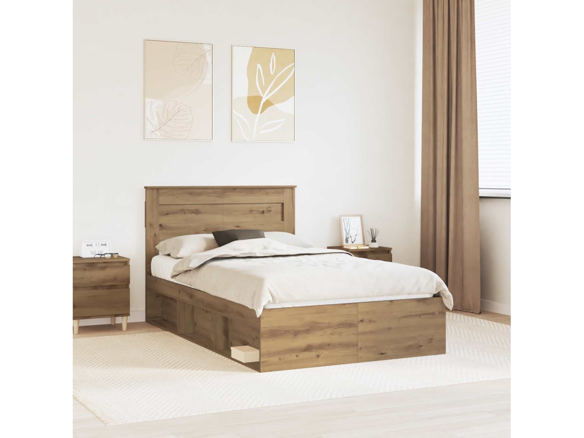 Vidaxl Estrutura Da Cama Com Cabeceira Carvalho Artesanal 120 X 200 Cm