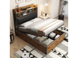 Cama Individual 90x200 Com Mecanismo Hidráulico Usb Design Retro Preto