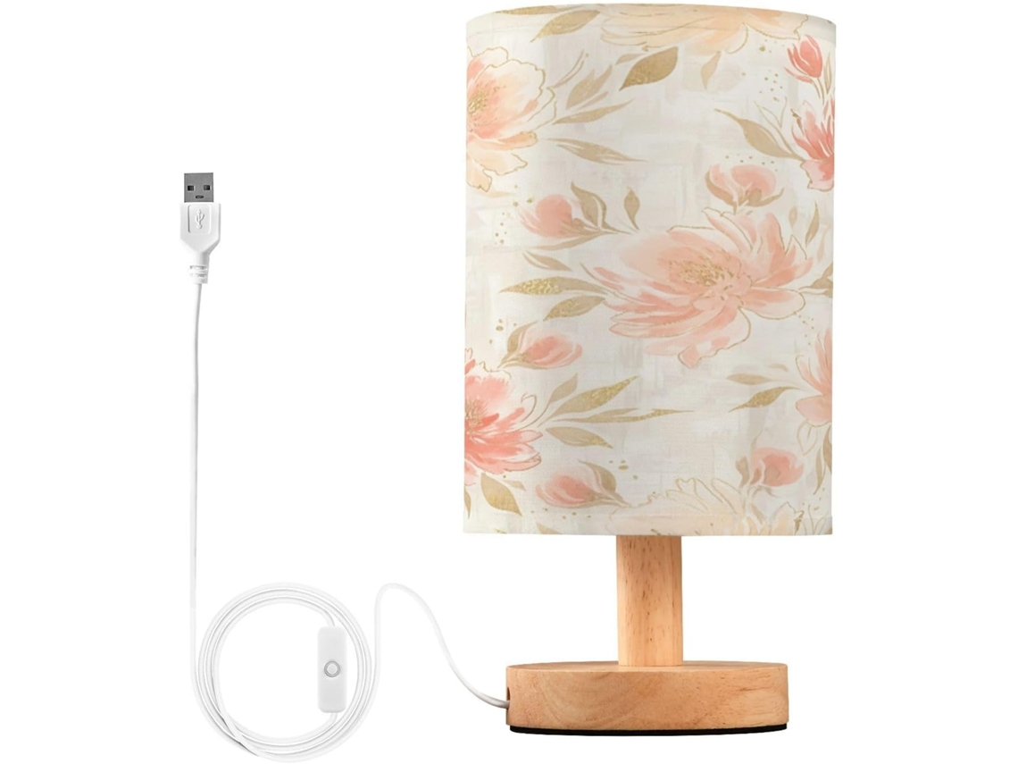 Abajur De Cabeceira Vintage Com Estampa Floral, Luminária De Cabeceira Led, Luminária De Leitura Com Portas Usb E Cúpula