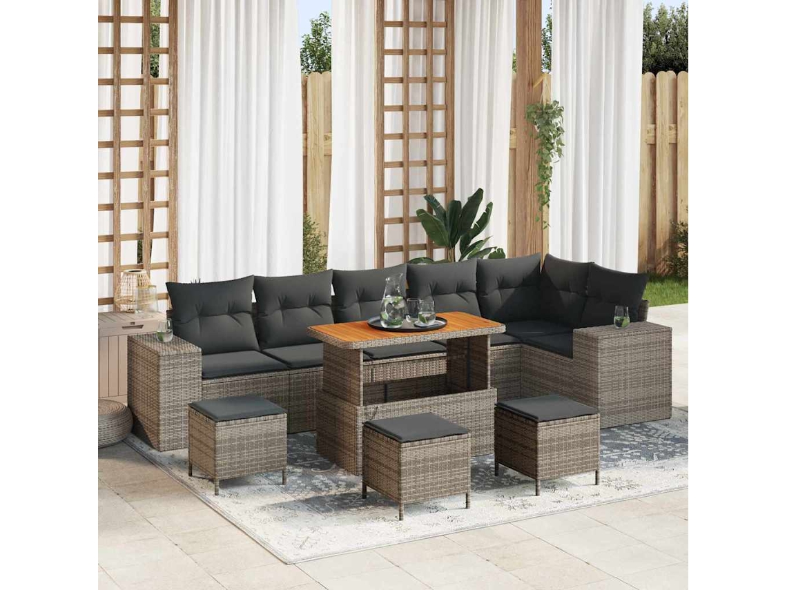 Vidaxl Conjunto De Sofá De Jardim 10 Unid. Cinzeto Vime Pe