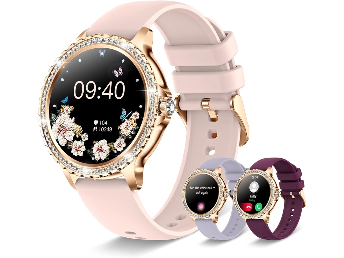 Smart Watch 1 32 Hd Smartwatch Rastreador de Atividades À Prova DÁgua Ouro Rosa e Pulseira de Diamante e Silicone