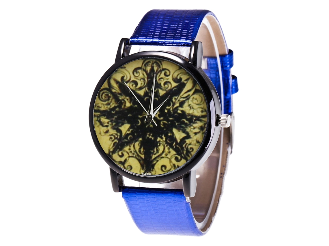 Relógios de casal para apaixonados com pulseira de couro e estampa mágica azul.