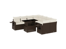Conjunto de 9 Sofás para Jardim com Almofadões Vime Pe Marrom MAISON EXCLUSIVE