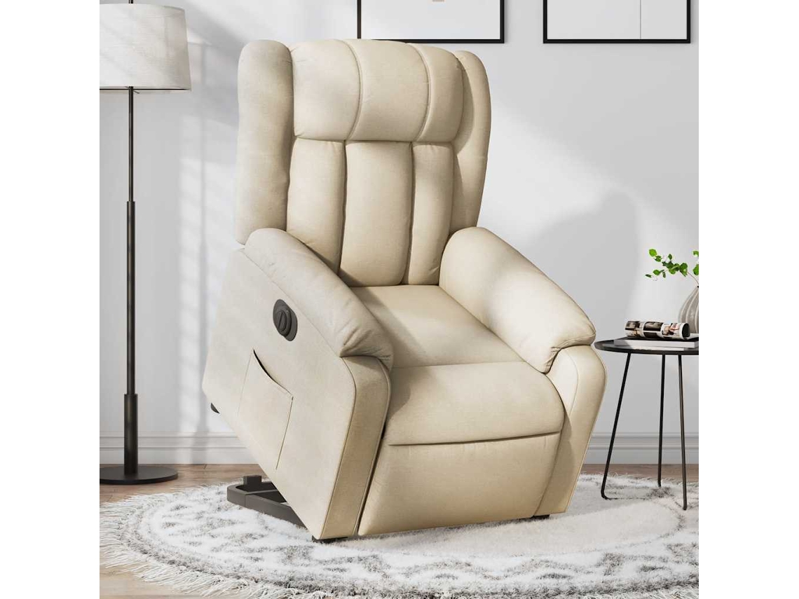 Vidaxl Poltrona Reclinável Elevatória Elétrica Tecido Cor Creme