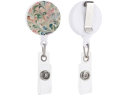 Porta Crachá Retrátil Com Clipe Tipo Jacaré, Chaveiro de Identificação, Estampa Em Tons De Pêssego E Branco, Ideal