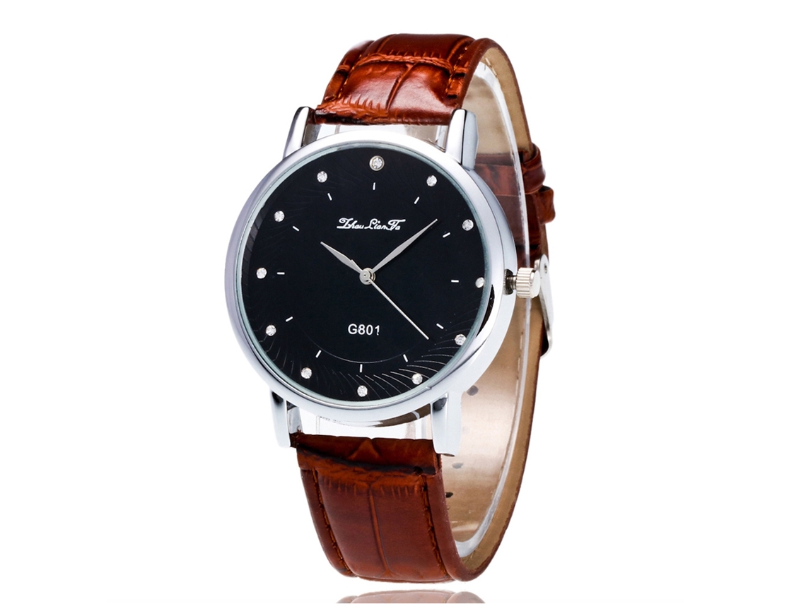 Relógio Feminino Zhoulianfa de Pulseira de Couro com Padrão de Bambu Marrom G801