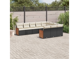 10 Pcs Conjunto Sofás De Jardim C/ Almofadões Vime Pe Preto Dkd Home Decor