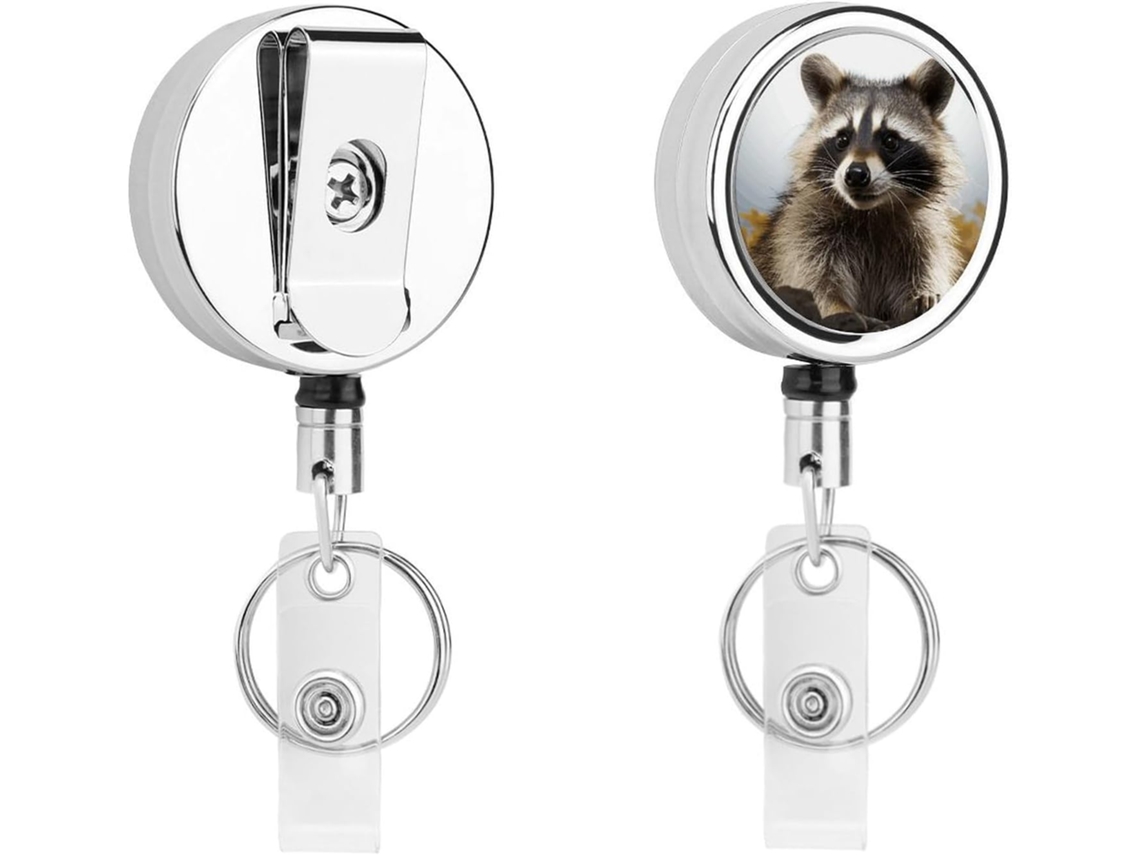 Porta Crachás De Metal Guaxinins Peludos, Retráteis, Clipes De Crachá Resistentes, Chaveiro, Porta Cartão De