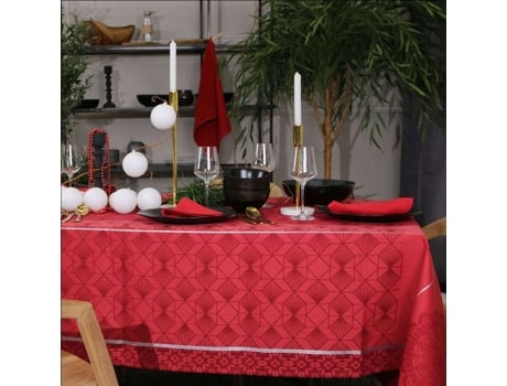 Toalha De Mesa Retangular Bordada De Natal Vermelha 250x150 Cm