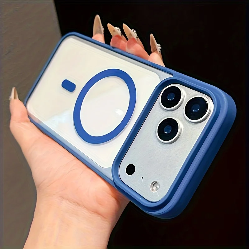 Capa Protetora Magsafe Para Carregamento Sem Fio Magnético (iphone 16 Plus Azul), Capa Traseira Rígida Transparente.