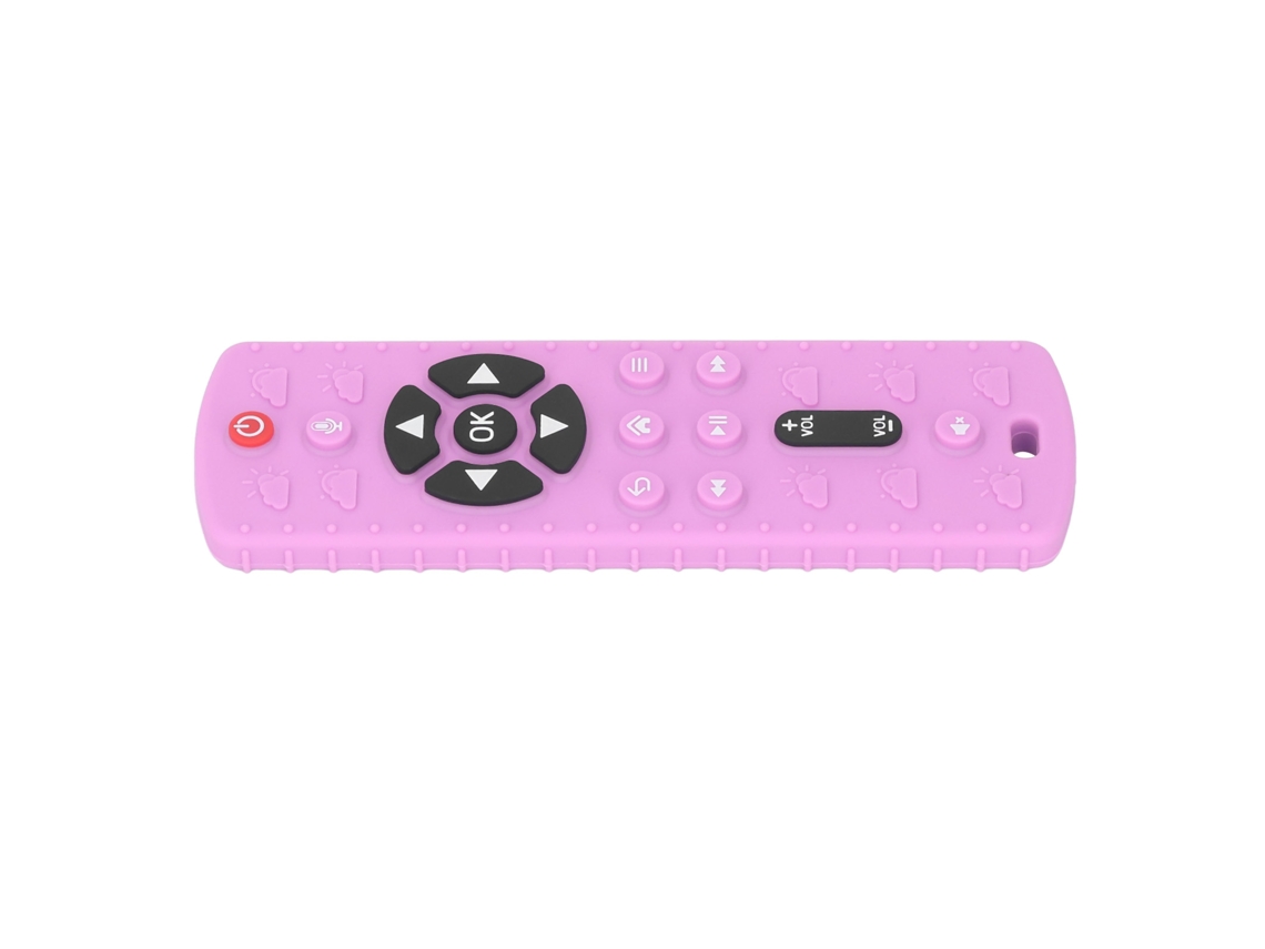 Primerox brinquedo Mordedor Forma Controle Remoto Tv Silicone Seguro Educativo Sensorial Bebê Rosa