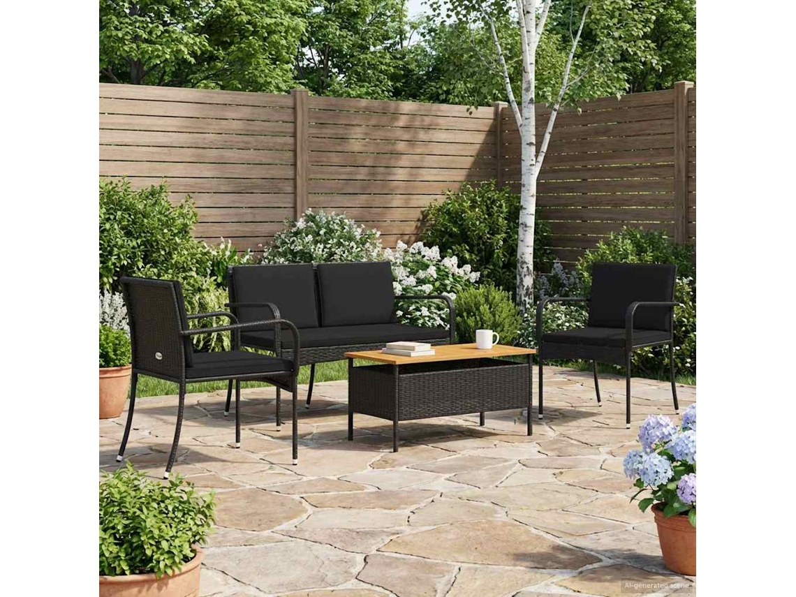 Vidaxl Conjunto Para Jardim Preto Vime Pe