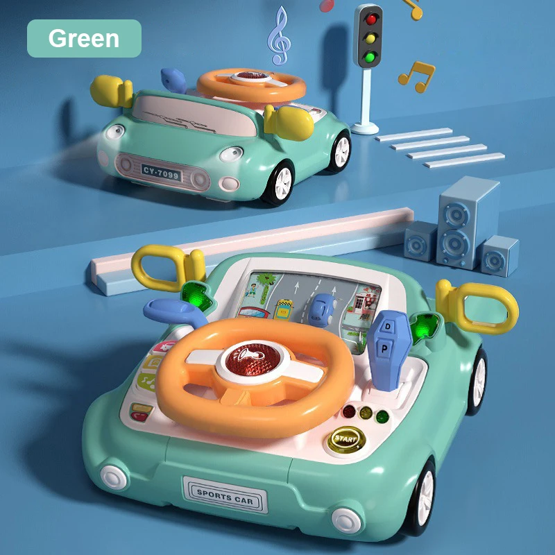Volante de Carro de Brinquedo Infantil com Luzes e Música, Brinquedo Educativo MDUG (verde)