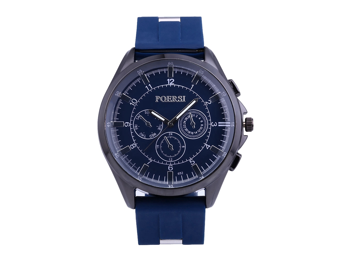 Reloj De Pulsera De Cuarzo Para Hombre Con Correa De Silicona Moda Tres Ojos Negro