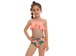 2026 traje de Banho para Meninas com Blusa Curta e Calcinha de Babados para Verão Praia Piscina