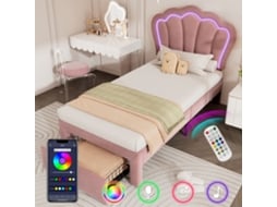 Cama Infantil 90x190 Rosa Com Led E Gavetas