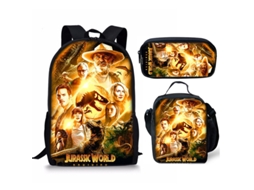 Mochila Escolar, Estampa De Dinossauro Com Estojo E Lancheira Para Estudantes