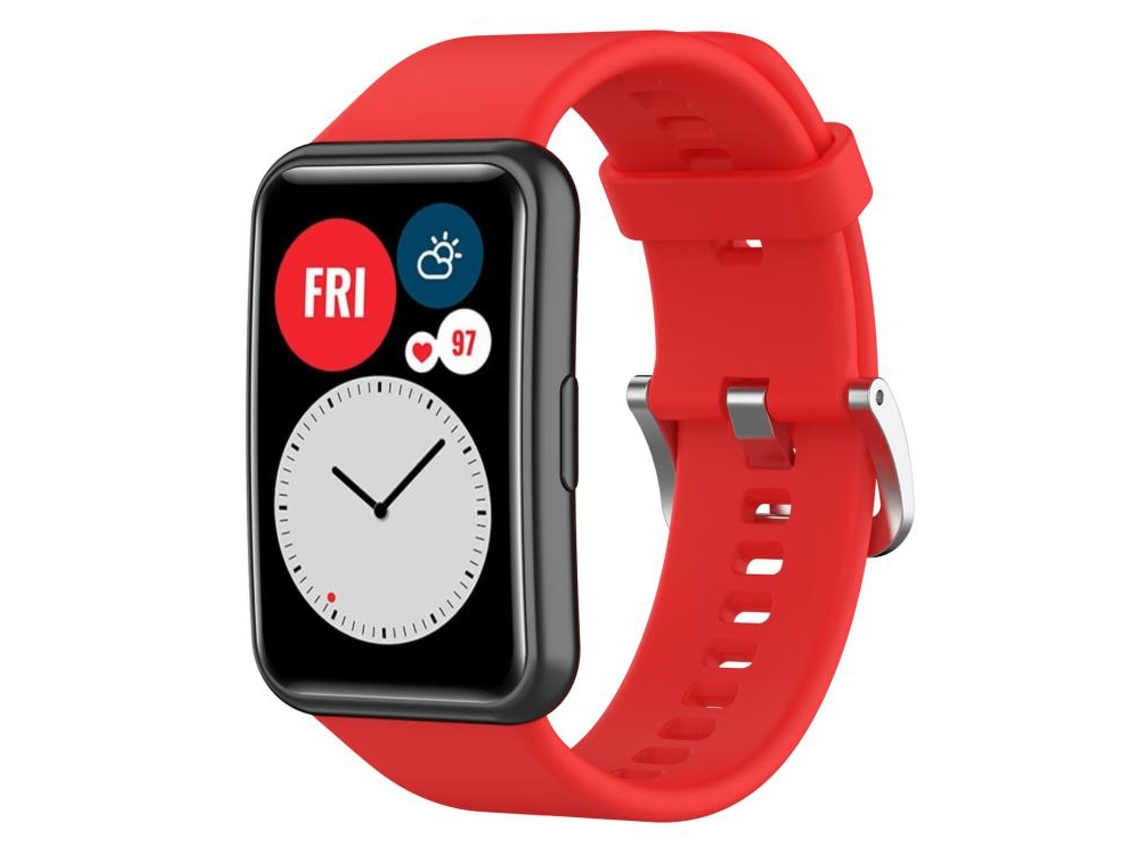 Bracelete Para Huawei Watch Fit New - Silicone - Fivela De Aço Prateada Vermelha