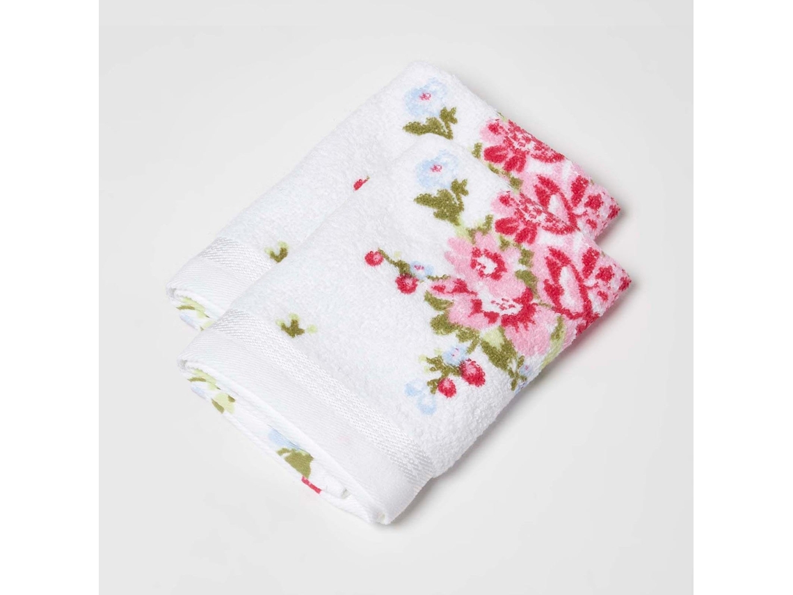 Homescapes Floral Printed White Face Cloth Cotton Set Of 2