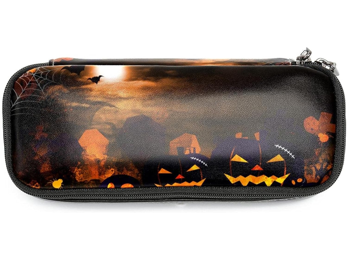 Estojo de lápis de Halloween com estampa de abóbora e aranha, grande capacidade, para marcadores e organizadores.