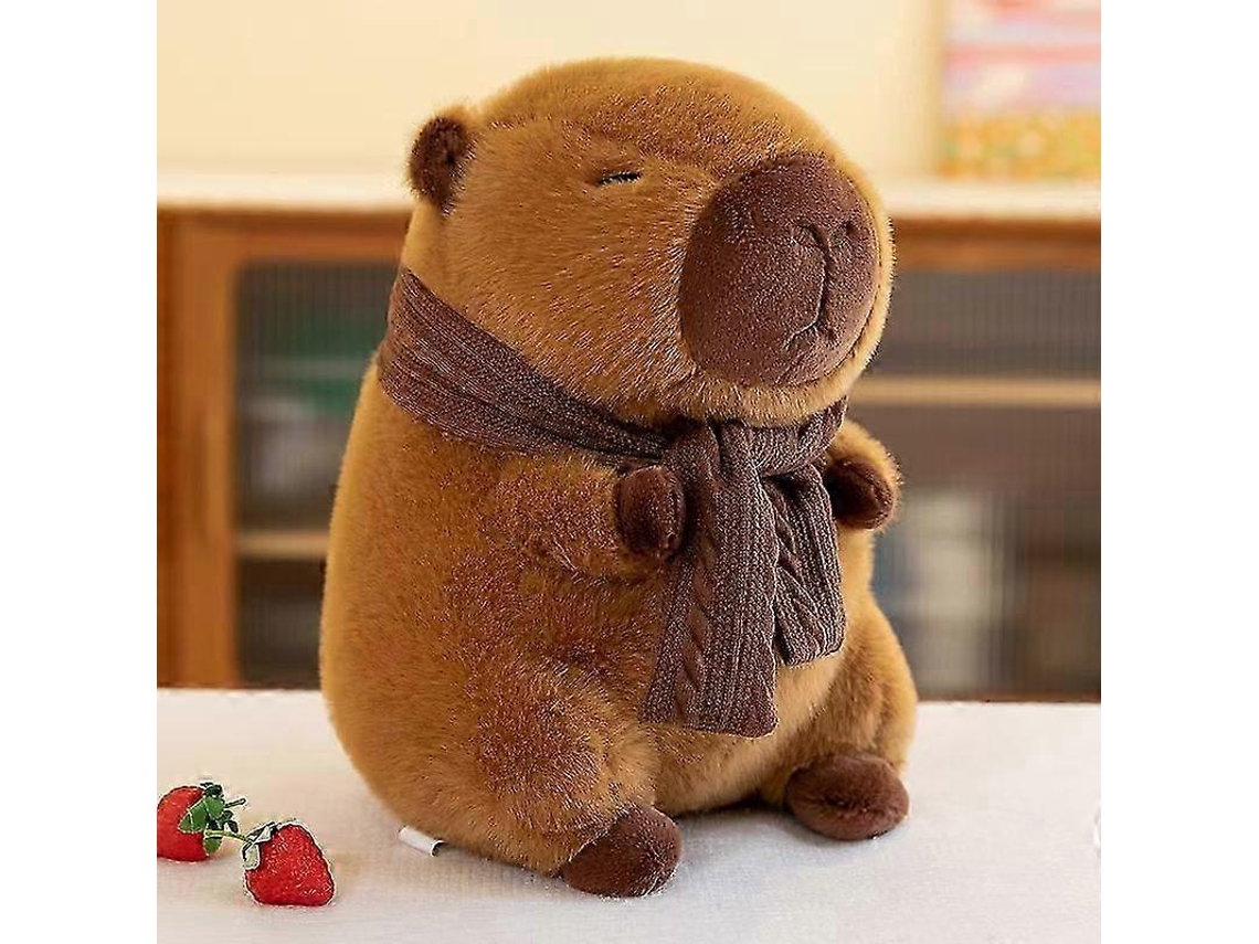 Pelúcia Capivara Com Cachecol Marrom, Macia, 35cm, Presente