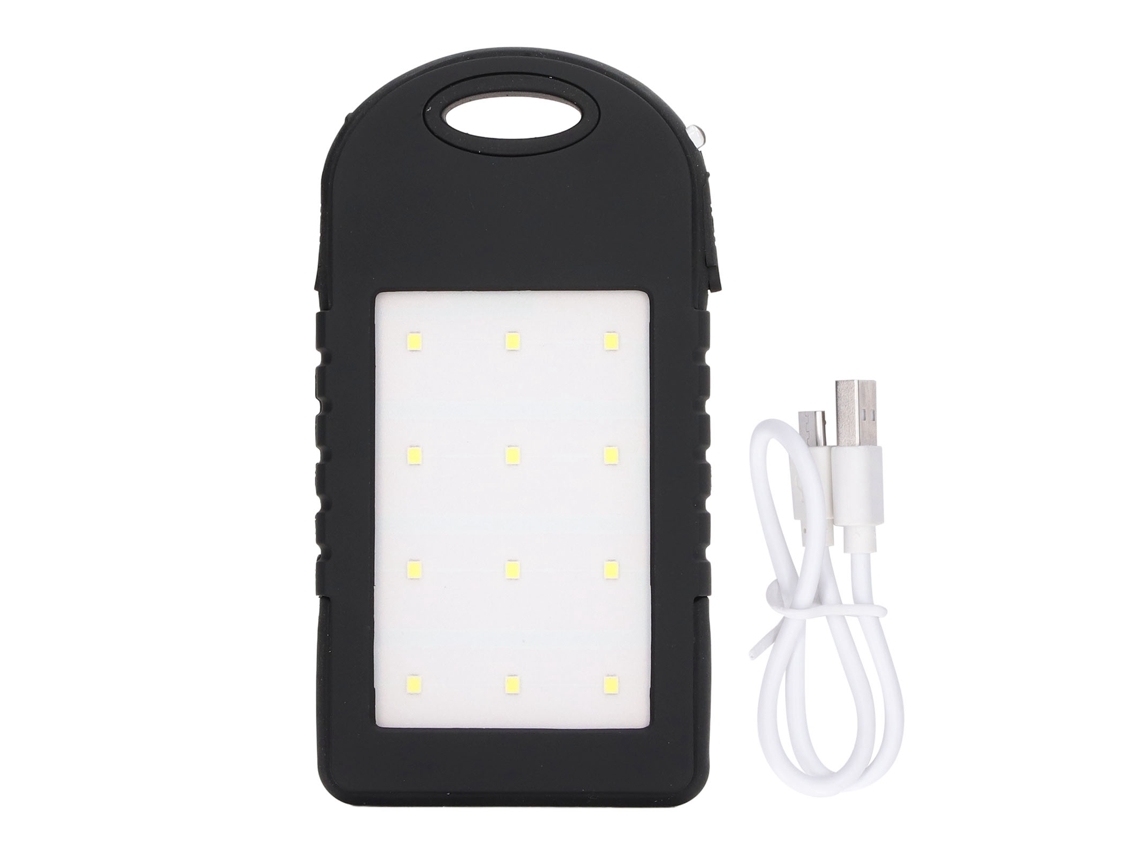 Power Bank Solar 5000mah com 12led Lanterna, Carregamento Portátil para Acampamento e Pesca Preto | S/MARCA