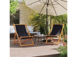 Cadeiras De Praia Dobráveis 2 Pcs Tecido Preto Dkd Home Decor