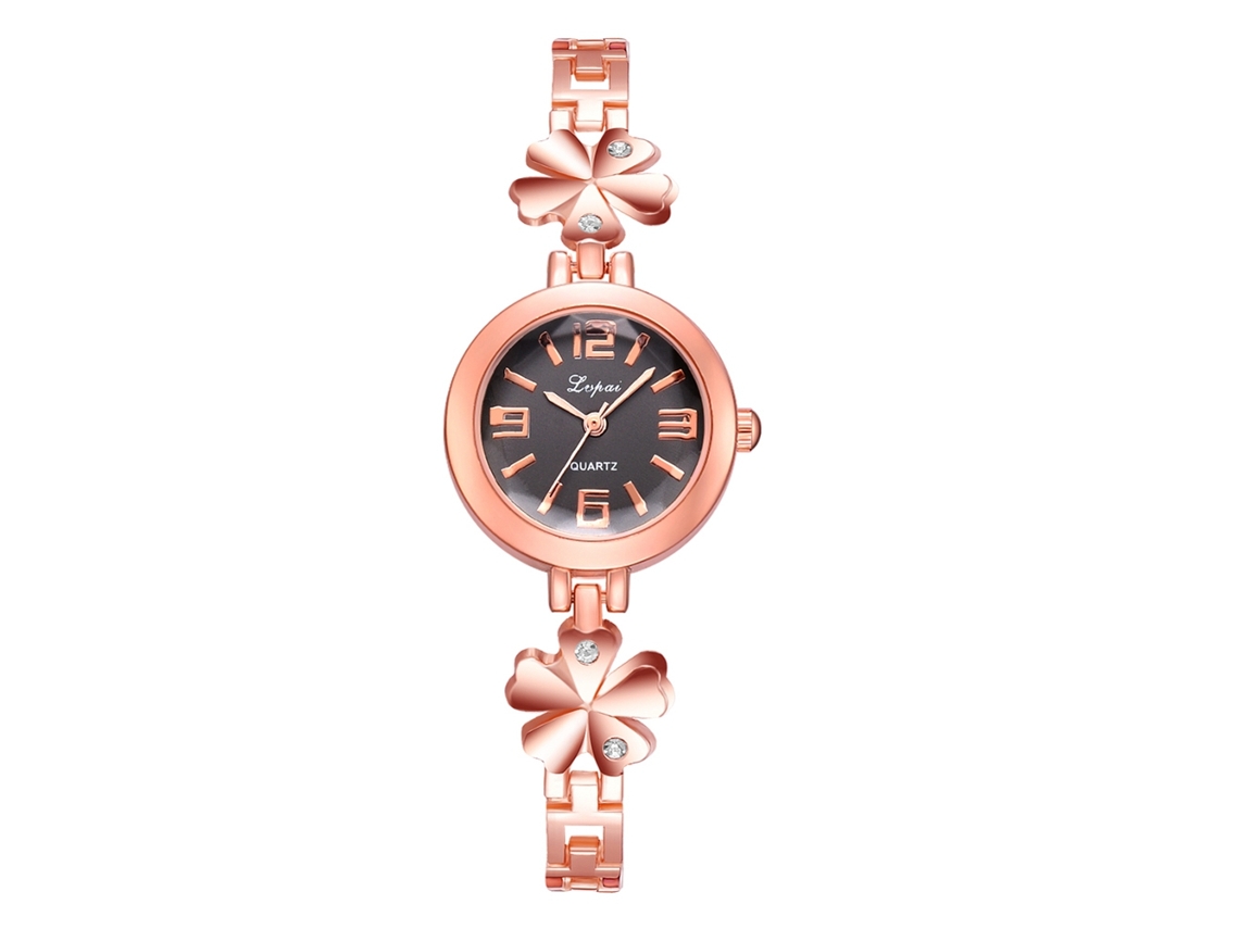 Relógio de Pulso Feminino de Quartzo com Strass e Cadeia Floral Ouropreto