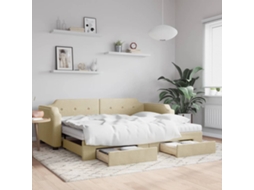 Vidaxl Sofá-cama Com Gavetão E Gavetas 100x200 Cm Tecido Cor Creme