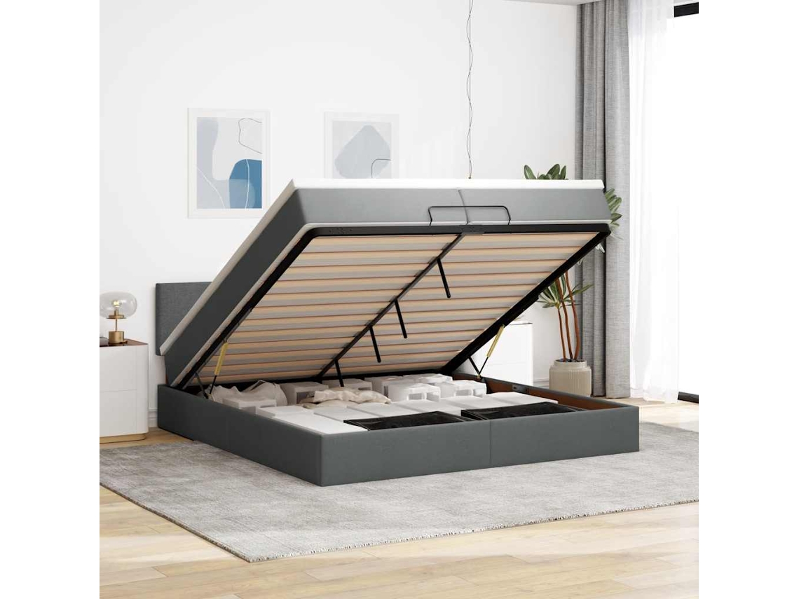 Vidaxl Estrutura De Cama Otomana Com Colchões Tecido Cinzento Escuro