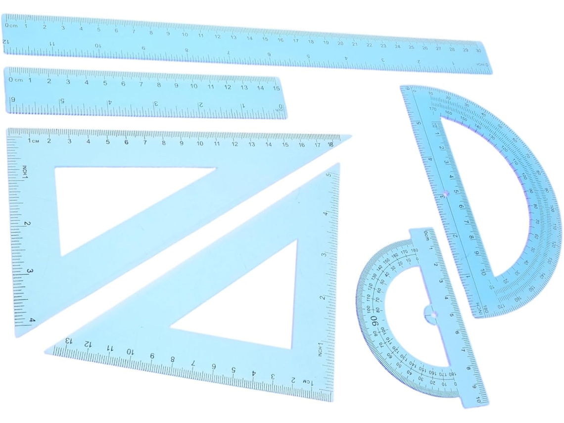 Conjunto De 6 Réguas Desenho Plástico Azul Para Medição