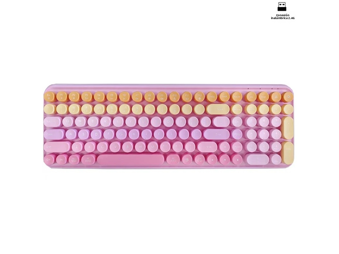 Teclado Sem Fio 2.4g (rosa), 106 Teclas, Design Retrô, Teclas Arredondadas