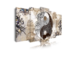 Quadro Moderno DEKOART Ying Yang, Abstratos,Zen, Bege, Marrom (150 X 80cm)