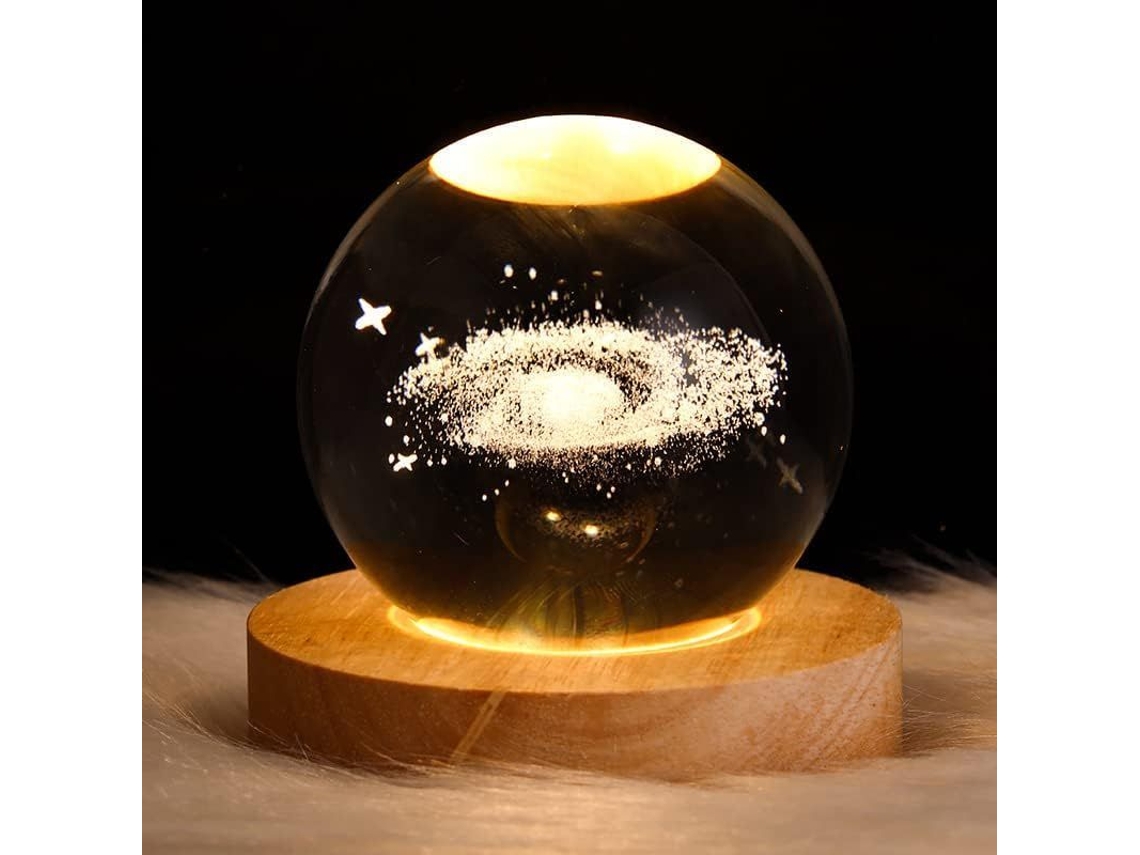 Luz Noturna de Cristal 3d com Base de Madeira Decoração Infantil Sistema Solar