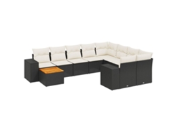 Conjunto de 10 Sofás de Jardim com Almofadas Vime Pe Preto MAISON EXCLUSIVE