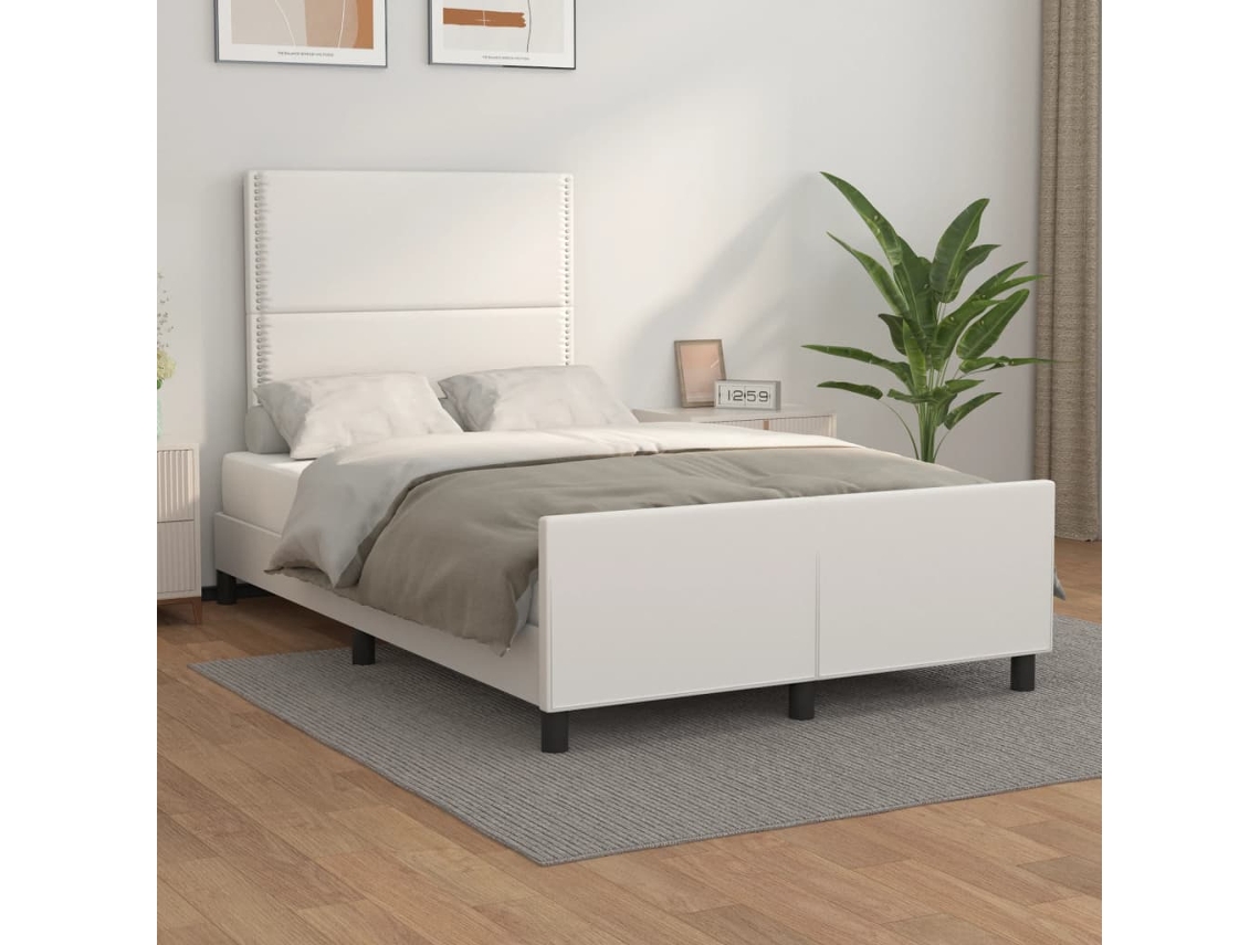 Vidaxl Estrutura Cama C/ Cabeceira 120x200 Cm Couro Artificial Branco