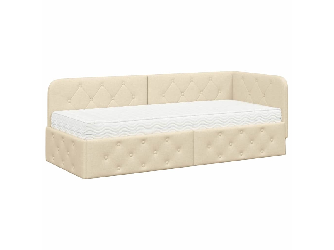 Estrutura de Cama de Canto com Colchão Creme 80x200 cm Tecido MAISON EXCLUSIVE