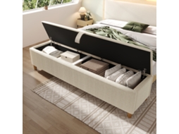 Banco Cama Armazenamento Hidráulico Veludo Bege 145x38cm VELTRIX