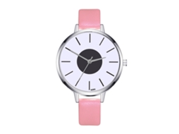 Relógio de Pulso Feminino de Quartzo com Pulseira de Couro Pu Estilo Simples Rosa