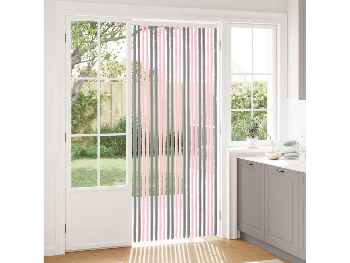 Vidaxl Cortina De Insetos Chenille Cinza Prata E Rosa 90 X 220 Cm