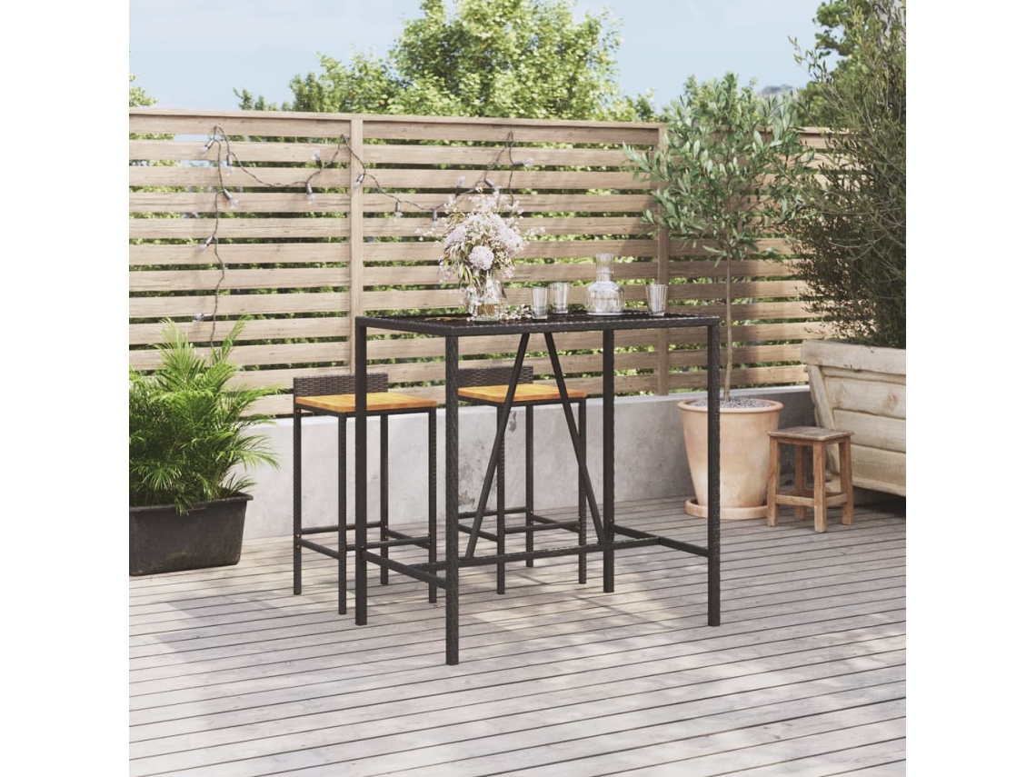 Vidaxl Mesa De Bar Com Tampo De Vidro 110x70x110 Cm Vime Pe Preto