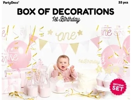 Conjunto de Decorações para Festa de Aniversário de 1 Ano Rosa e Dourado PRICENET