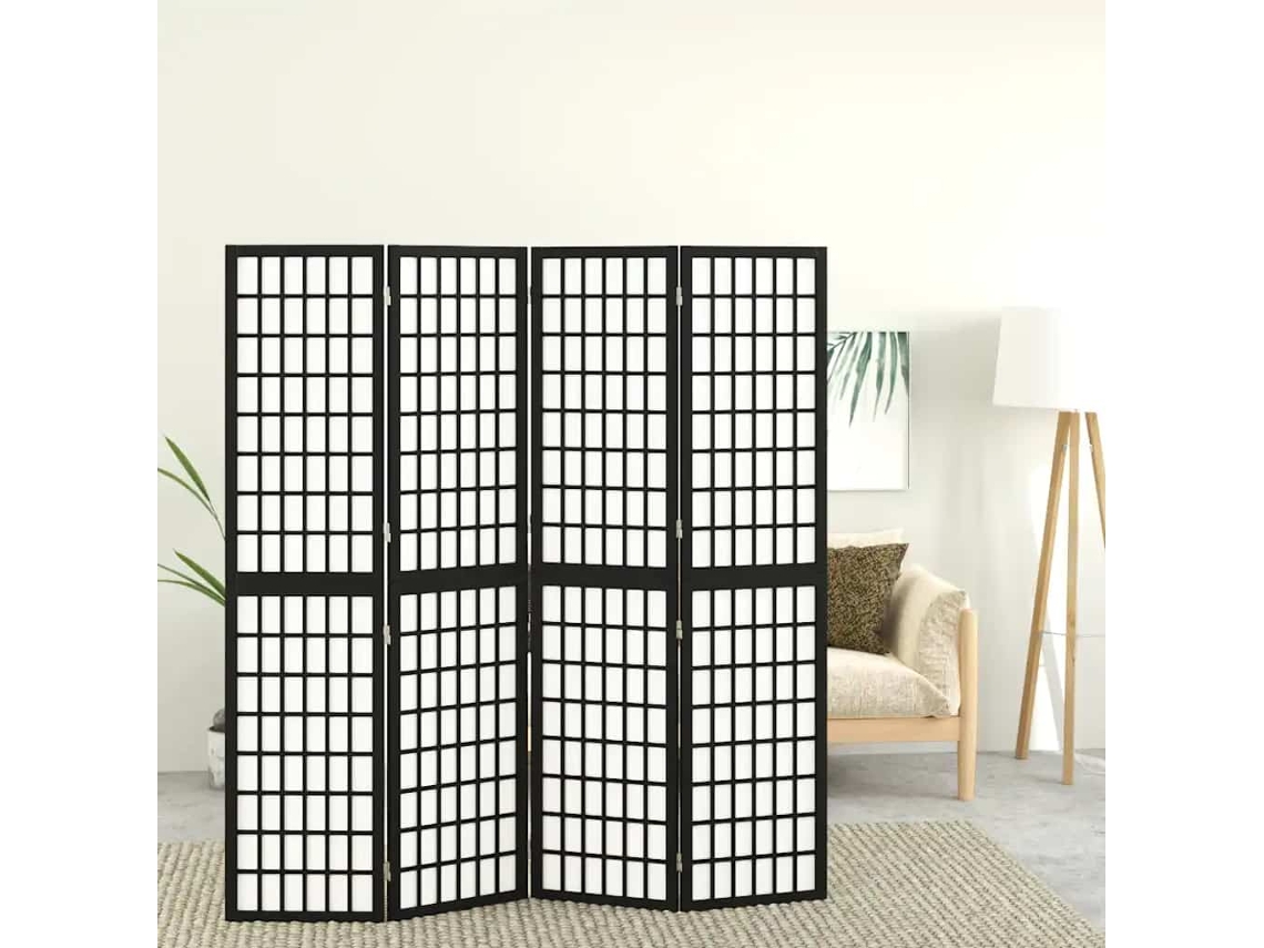 Vidaxl Biombo Dobrável Com 4 Painéis Estilo Japonês 160x170 Cm Preto