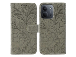 Capa Tipo Carteira De Couro Sintético Com Flores De Renda Tkdaddy Para Xiaomi Redmi 15c 4g (global) (171 Mm) / Poco C85 4g, Cinza