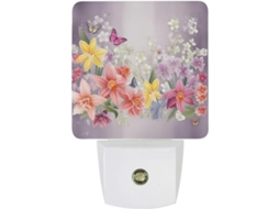 Luminária De Parede Com Mola, Com Design Floral, Sensor Crepuscular, Luz Led Branca, Lâmpada Baixo Consumo