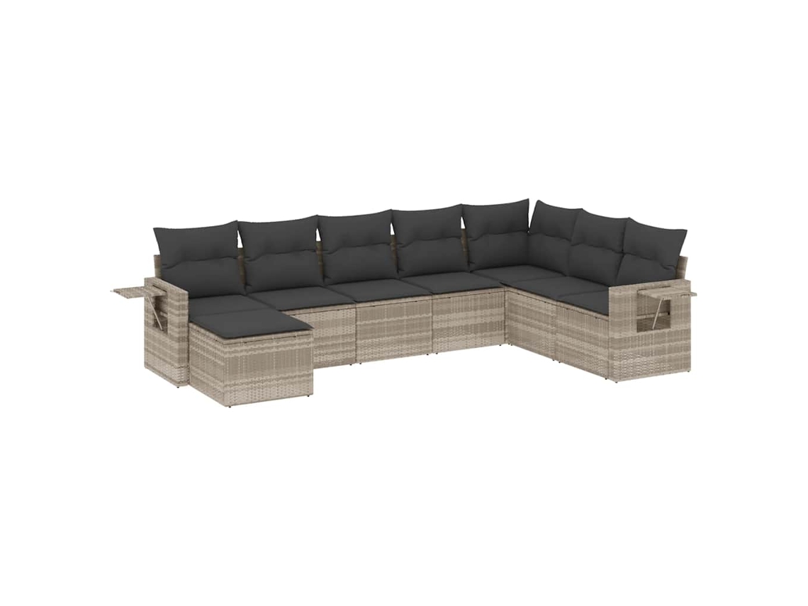 Conjunto de 8 Sofás Jardim com Almofadões Vime Pe Cinzento Claro MAISON EXCLUSIVE (8 pcs)