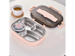 2026 bandeja Bento para Niños Estudiantes, Aislamiento Térmico, 4 Compartimentos, Acero Inoxidable, Rosa