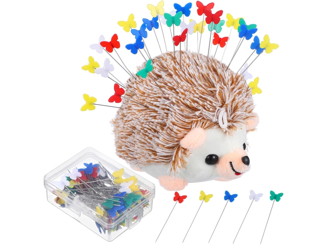 Conjunto De 100 Alfinetes Coloridos Para Costura E Patchwork Com Almofada Marrom Em Formato Cabeça