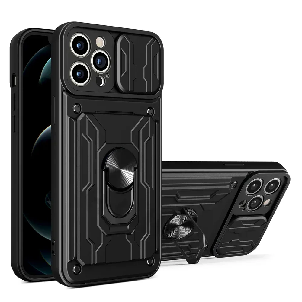 (preto, Iphone 16 Pro) Capa Com Anel Magnético 360°, Porta-cartão E Tampa Deslizante Para Câmera