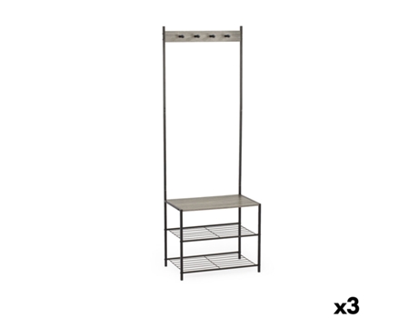 Bengaleiro Com Prateleira Moblekit Preto Cinzento Madeira Metal 160 X 40 X 175 Cm (3 Unidades)